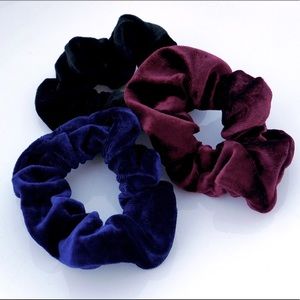 Velvety Blue, Black, Burgandy Scrunchy Trio